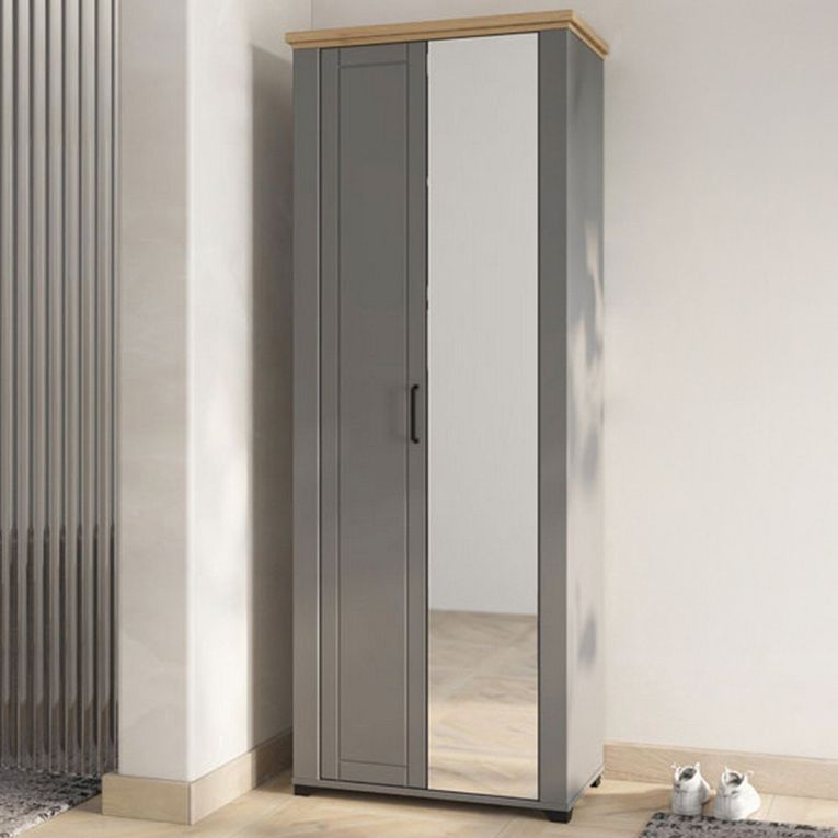 Mobile da Ingresso Grigio Marrone Rovere Nodi Specchio Incluso 3 Ripiani 75x41x194.5h cm, Appendiabiti - Coggiola