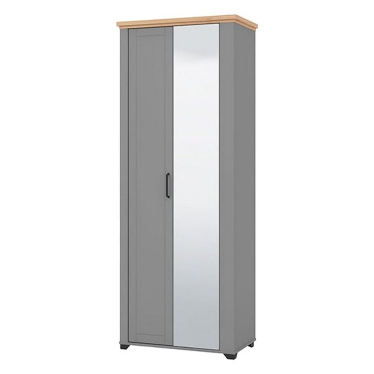 Mobile da Ingresso Grigio Marrone Rovere Nodi Specchio Incluso 3 Ripiani 75x41x194.5h cm, Appendiabiti - Coggiola