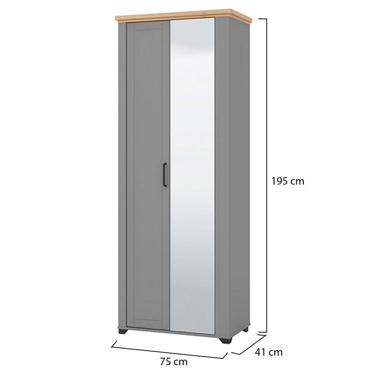 Mobile da Ingresso Grigio Marrone Rovere Nodi Specchio Incluso 3 Ripiani 75x41x194.5h cm, Appendiabiti - Coggiola