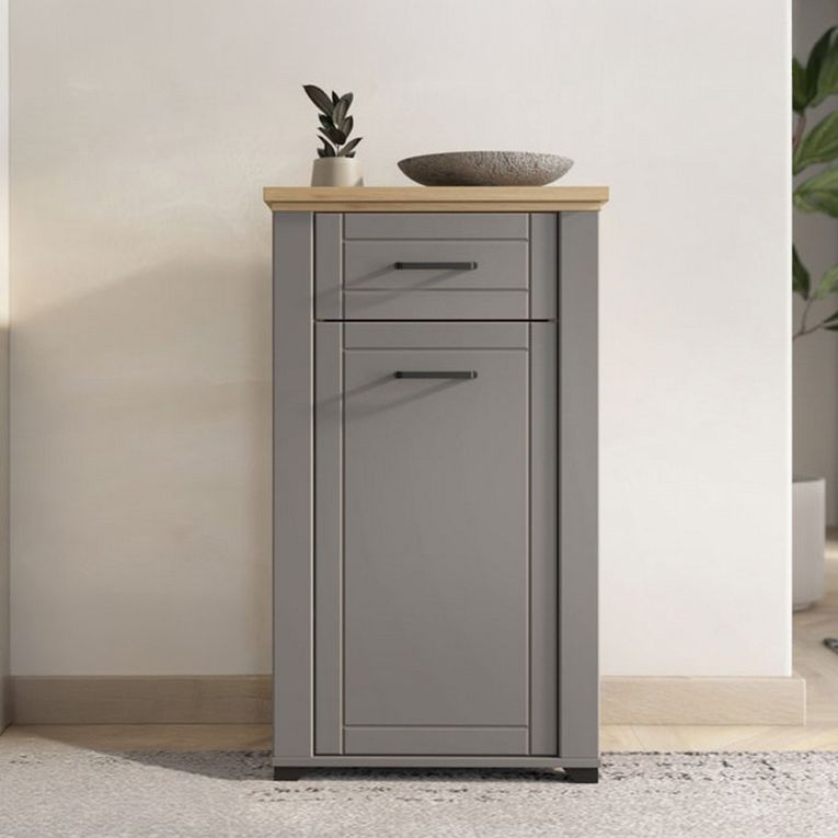 Mobile da Ingresso Grigio Marrone Rovere un Cassetto 2 Ripiani 60.5x41x105h cm, Un'anta - Rogeno