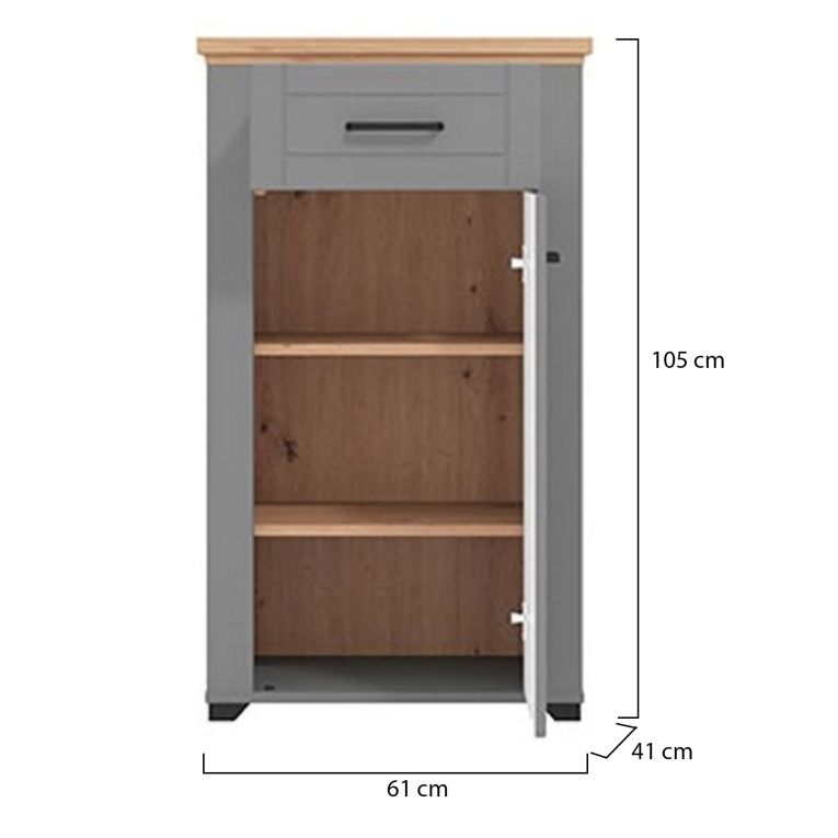 Mobile da Ingresso Grigio Marrone Rovere un Cassetto 2 Ripiani 60.5x41x105h cm, Un'anta - Rogeno
