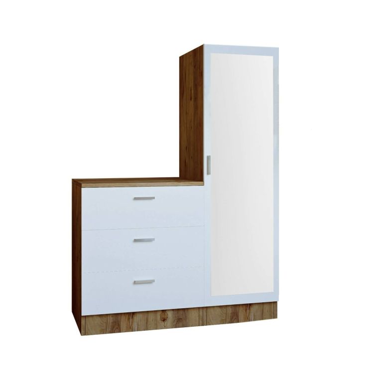 Mobile da ingresso Halimede, Entratina moderna, Appendiabiti da parete, Consolle portaoggetti multifunzione, 60x47h72 cm, Quercia e Bianco