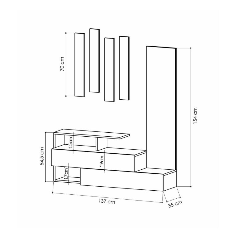 Mobile da ingresso Himalia, Entratina moderna, Appendiabiti da parete, Consolle portaoggetti multifunzione, 137x35h55 cm, Bianco e Rovere