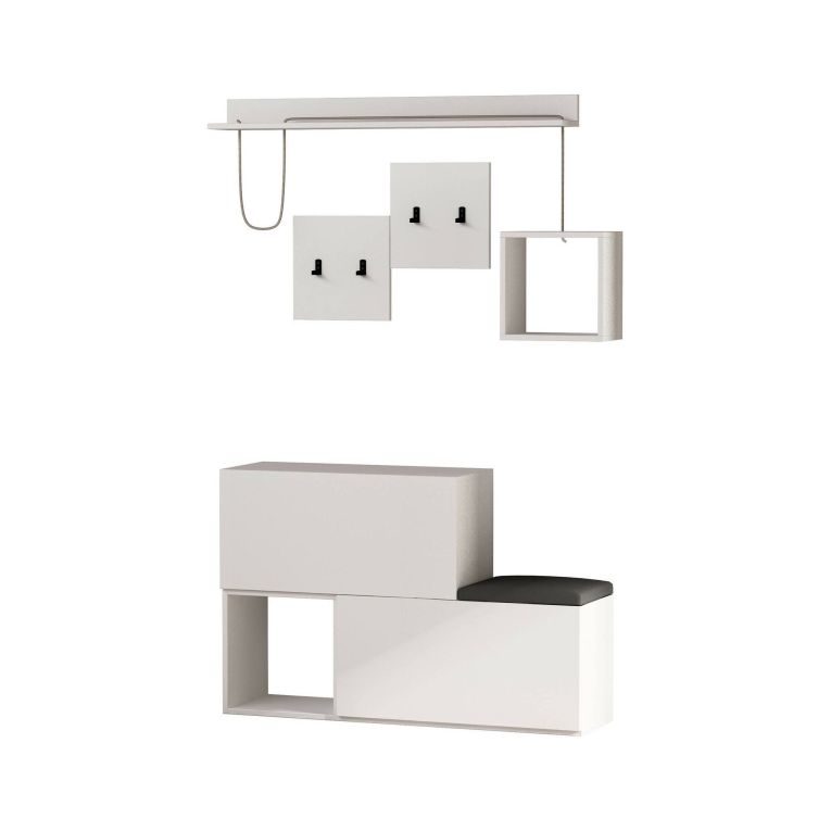 Mobile da ingresso Io, Entratina appendiabiti, Composizione per atrio, Consolle portaoggetti multifunzione, 120x17 h76 cm, Bianco