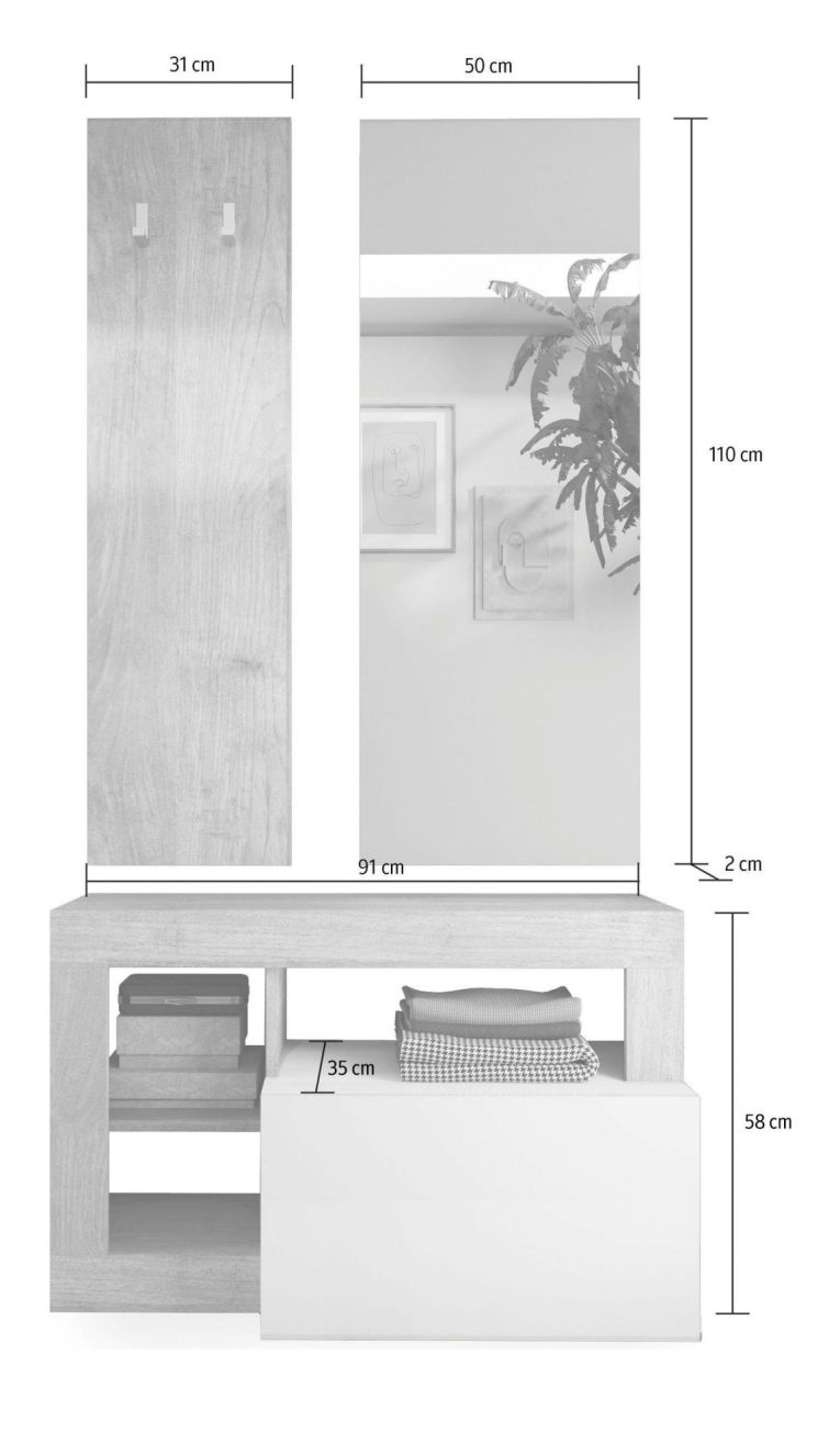 Mobile da Ingresso Marrone Lucido Bianco Pero Specchio Incluso Appendiabiti 90.5x36x170h cm, 4 Paia - Casalino