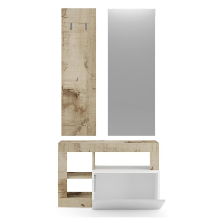 Mobile da Ingresso Marrone Lucido Bianco Pero Specchio Incluso Appendiabiti 90.5x36x170h cm, 4 Paia - Casalino