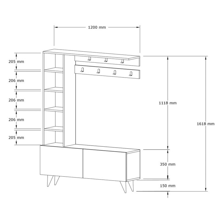 Mobile da Ingresso Marrone Noce Appendiabiti 6 Ripiani 120x32x162h cm, Apertura a Ribalta - Gordona