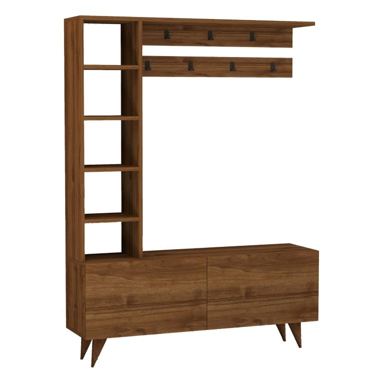Mobile da Ingresso Marrone Noce Appendiabiti 6 Ripiani 120x32x162h cm, Apertura a Ribalta - Gordona