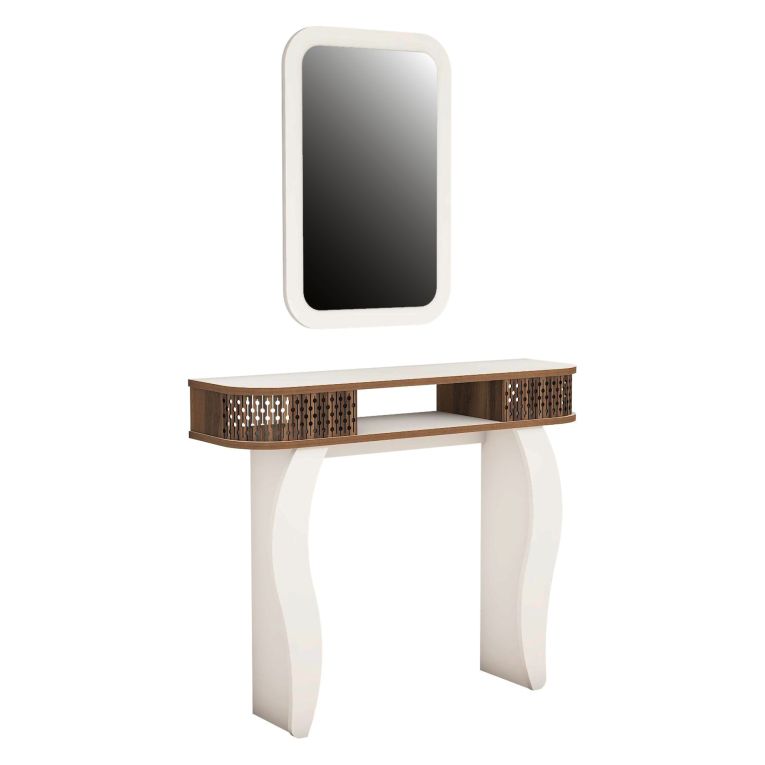 Mobile da Ingresso Marrone Noce Bianco Specchio Incluso 2 Ripiani 105x30x85h cm, Modulabile - Gazzuolo