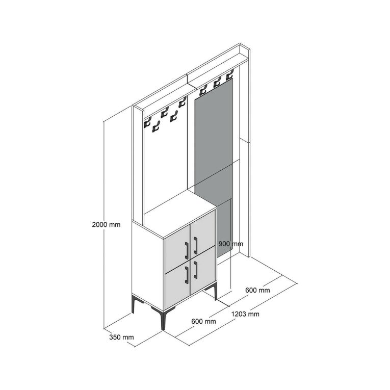 Mobile da Ingresso Marrone Noce Bianco Specchio Incluso 2 Ripiani 120x35x200h cm, Appendiabiti - Isidore