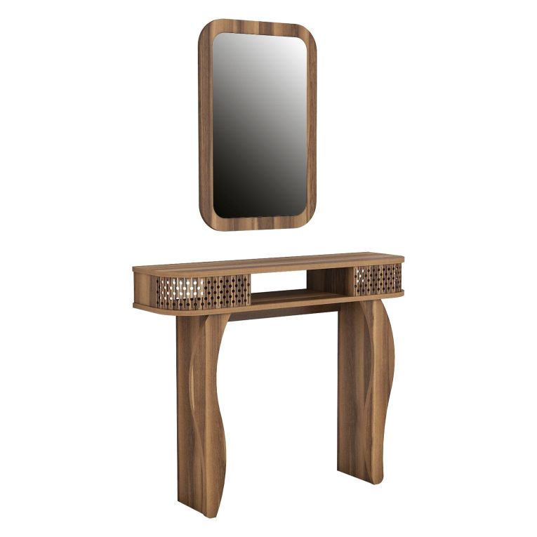 Mobile da Ingresso Marrone Noce Marrone Noce Specchio Incluso 2 Ripiani 105x30x85h cm, Modulabile - Gazzuolo