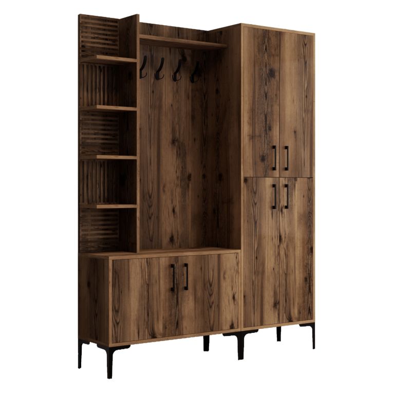 Mobile da Ingresso Marrone Noce Nero Appendiabiti 12 Ripiani 150x200x35h cm, Apertura Battente - Dovarese
