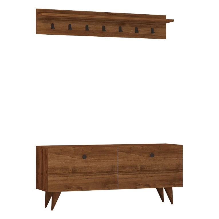Mobile da Ingresso Marrone Noce Nero Appendiabiti 2 Ripiani 113x35x49h cm, Apertura a Ribalta - Serina