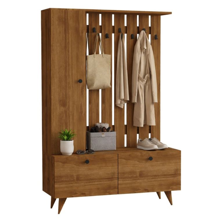 Mobile da Ingresso Marrone Noce Nero Appendiabiti 6 Ripiani 112x35x170h cm, Apertura a Ribalta, Battente - Cairate