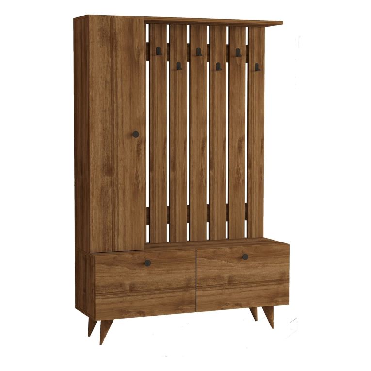 Mobile da Ingresso Marrone Noce Nero Appendiabiti 6 Ripiani 112x35x170h cm, Apertura a Ribalta, Battente - Cairate
