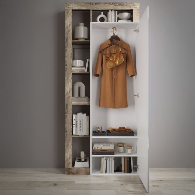 Mobile da Ingresso Marrone Pero Trasparente Specchio Incluso Appendiabiti 90.5x30x210h cm, 6 Paia - Gonzaga