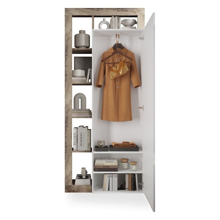 Mobile da Ingresso Marrone Pero Trasparente Specchio Incluso Appendiabiti 90.5x30x210h cm, 6 Paia - Gonzaga