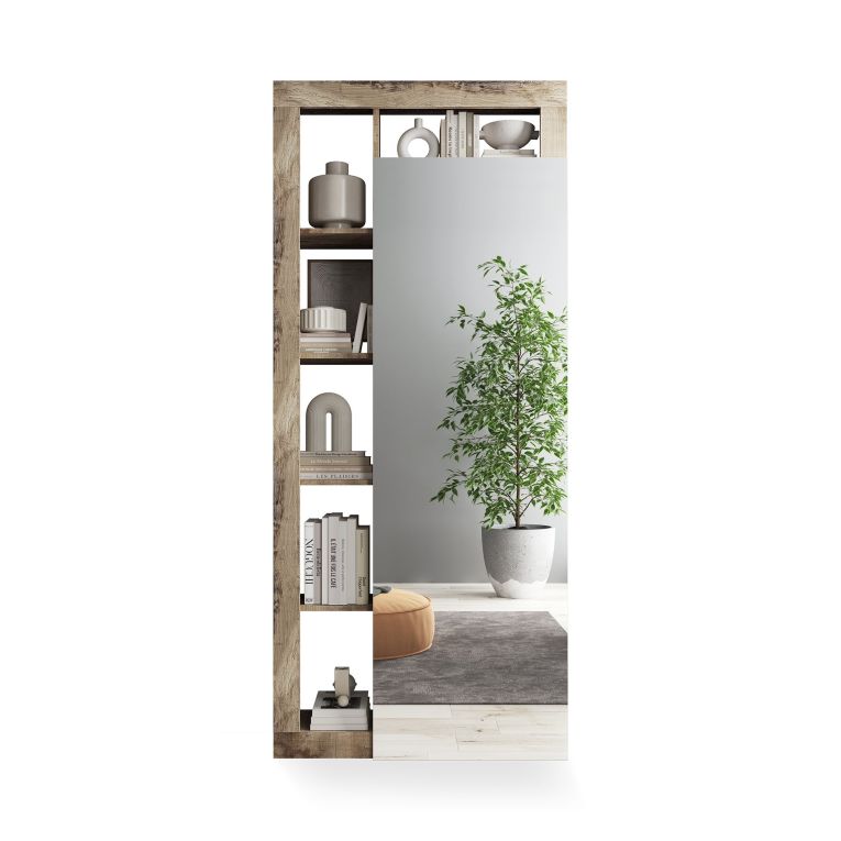 Mobile da Ingresso Marrone Pero Trasparente Specchio Incluso Appendiabiti 90.5x30x210h cm, 6 Paia - Gonzaga