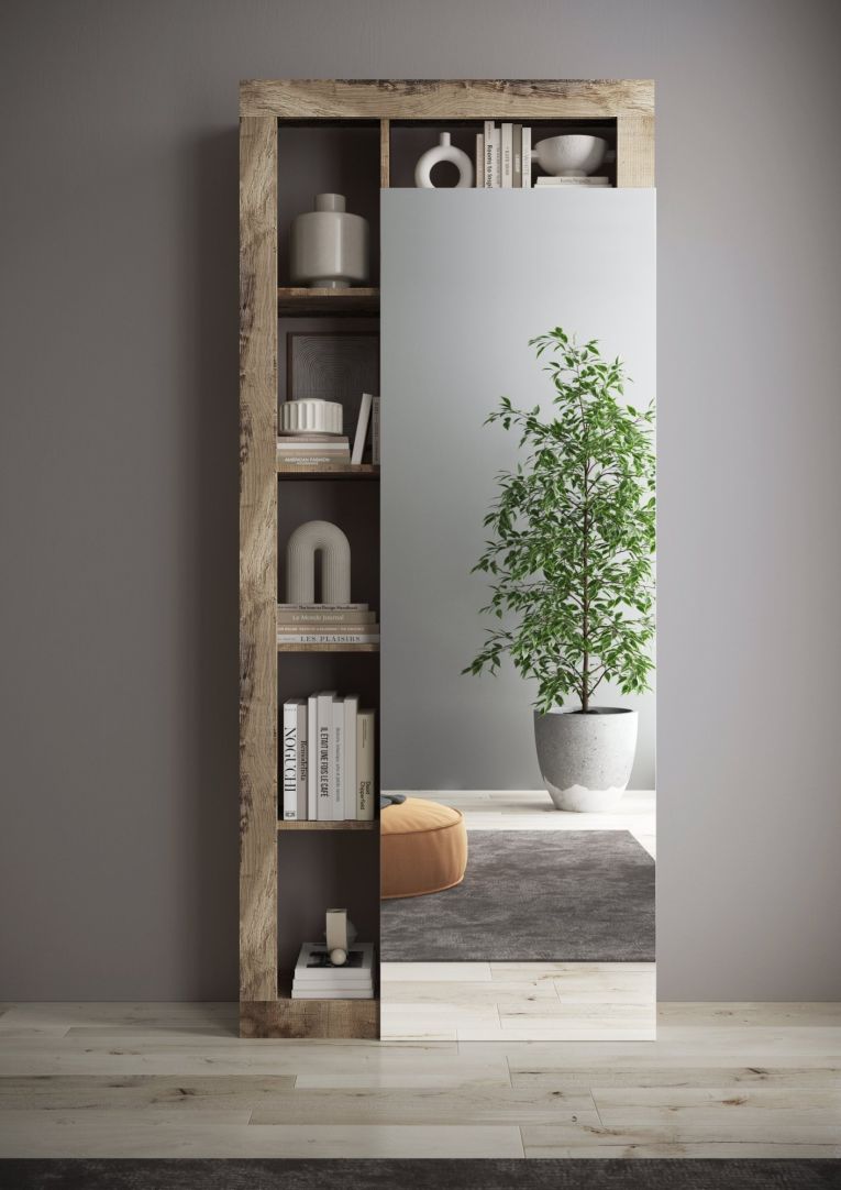 Mobile da Ingresso Marrone Pero Trasparente Specchio Incluso Appendiabiti 90.5x30x210h cm, 6 Paia - Gonzaga