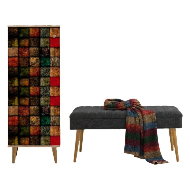 Mobile da Ingresso Marrone Quercia Nero Antracite 16 Paia Cassetti 50x38x135h cm, 7 Ripiani - Podgorica
