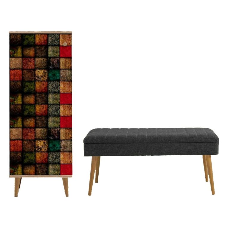 Mobile da Ingresso Marrone Quercia Nero Antracite 16 Paia Cassetti 50x38x135h cm, 7 Ripiani - Podgorica