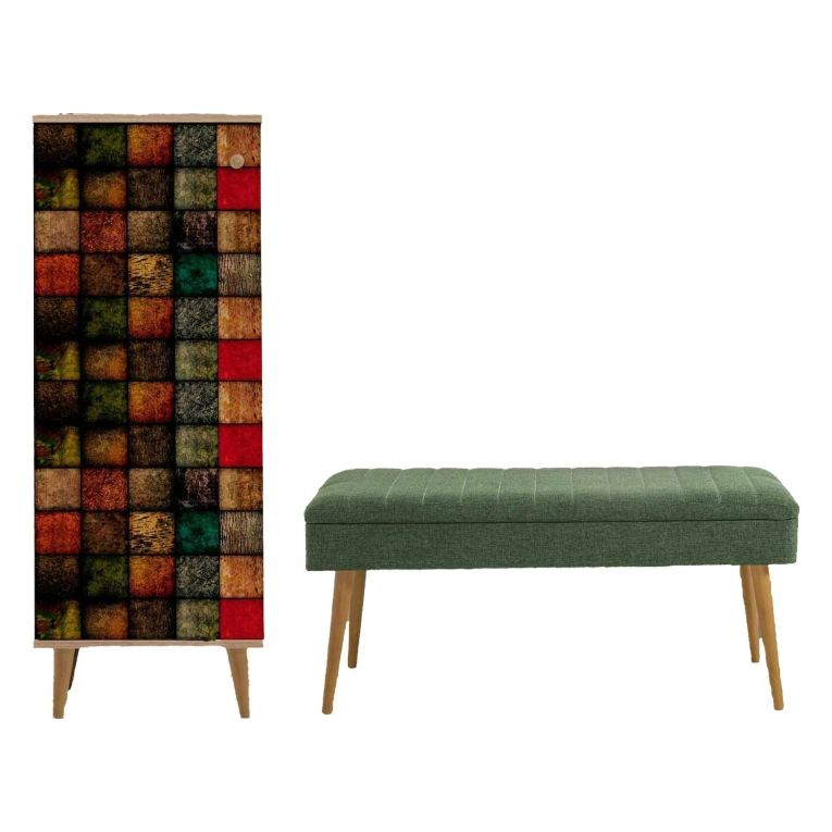 Mobile da Ingresso Marrone Quercia Verde 16 Paia Cassetti 50x38x135h cm, 7 Ripiani - Podgorica