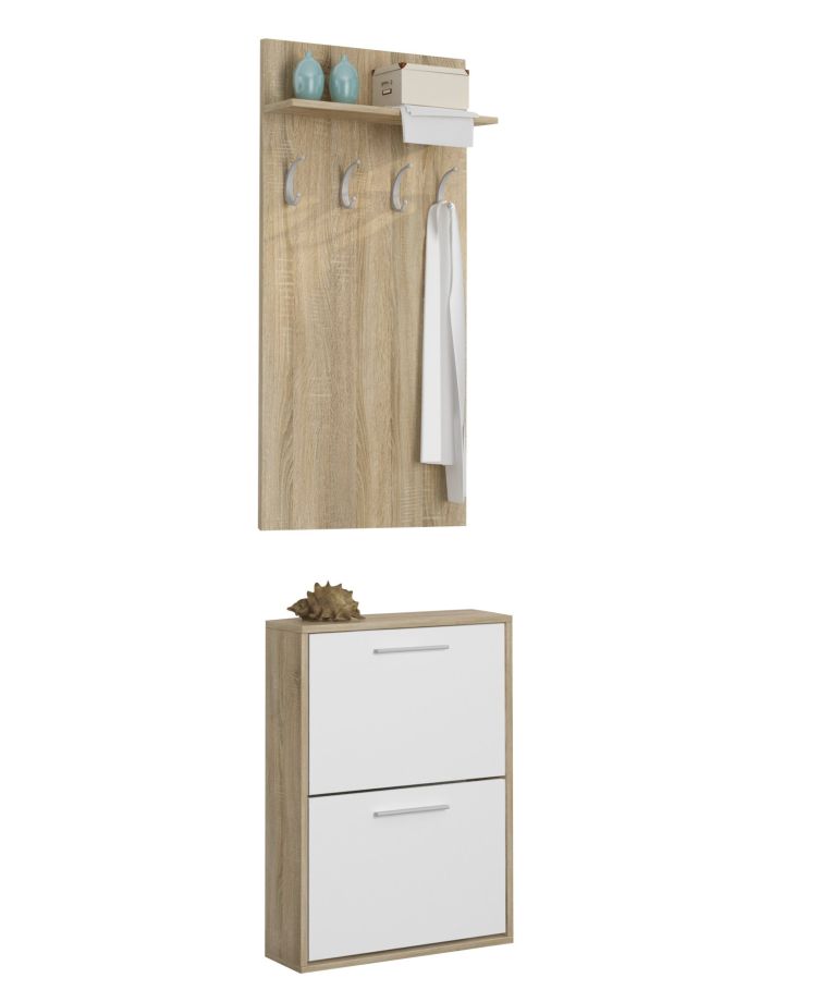 Mobile da Ingresso Marrone Rovere Bianco Paia Cassetti 54x28x181h cm, Ripiani - Sestola