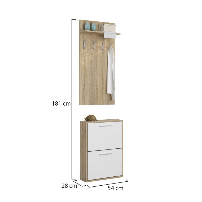 Mobile da Ingresso Marrone Rovere Bianco Paia Cassetti 54x28x181h cm, Ripiani - Sestola