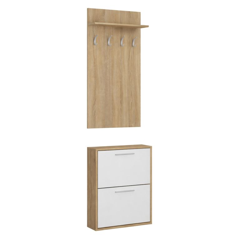 Mobile da Ingresso Marrone Rovere Bianco Paia Cassetti 54x28x181h cm, Ripiani - Sestola
