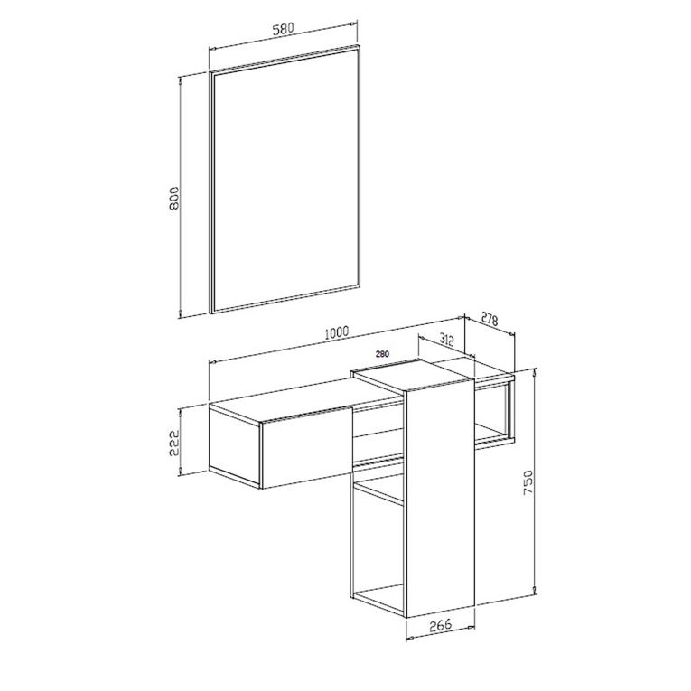 Mobile da Ingresso Marrone Rovere Bianco Specchio Incluso un Ripiano 100x31.2x75h cm, Appendiabiti - Daba