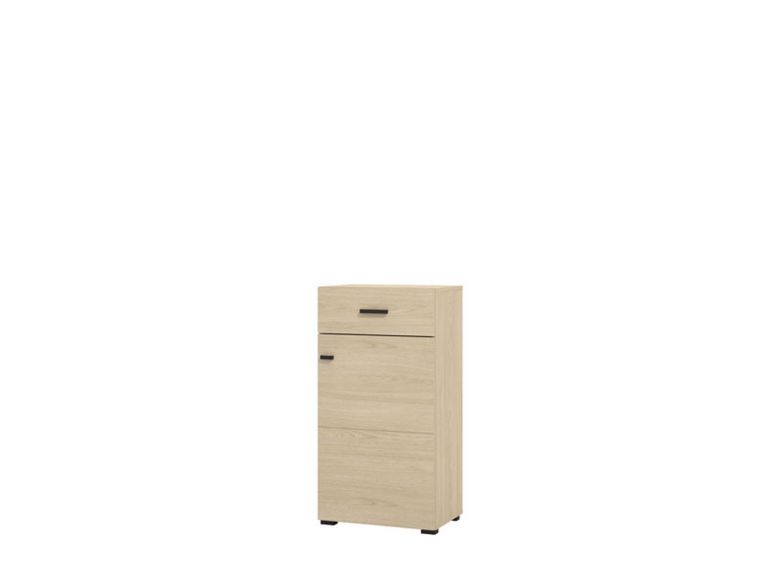 Mobile da Ingresso Marrone Rovere Chiaro Nero un Cassetto 2 Ripiani 51.5x35x98h cm, Un'anta - Trevi