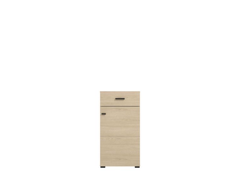 Mobile da Ingresso Marrone Rovere Chiaro Nero un Cassetto 2 Ripiani 51.5x35x98h cm, Un'anta - Trevi
