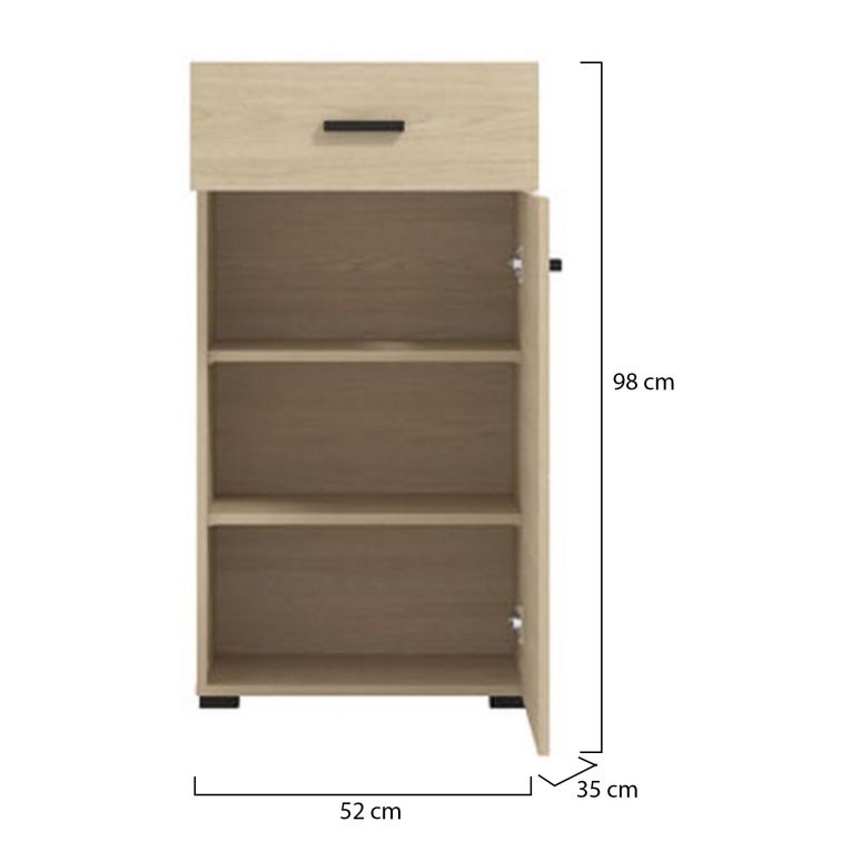 Mobile da Ingresso Marrone Rovere Chiaro Nero un Cassetto 2 Ripiani 52x35x98h cm, Un'anta - Trevi