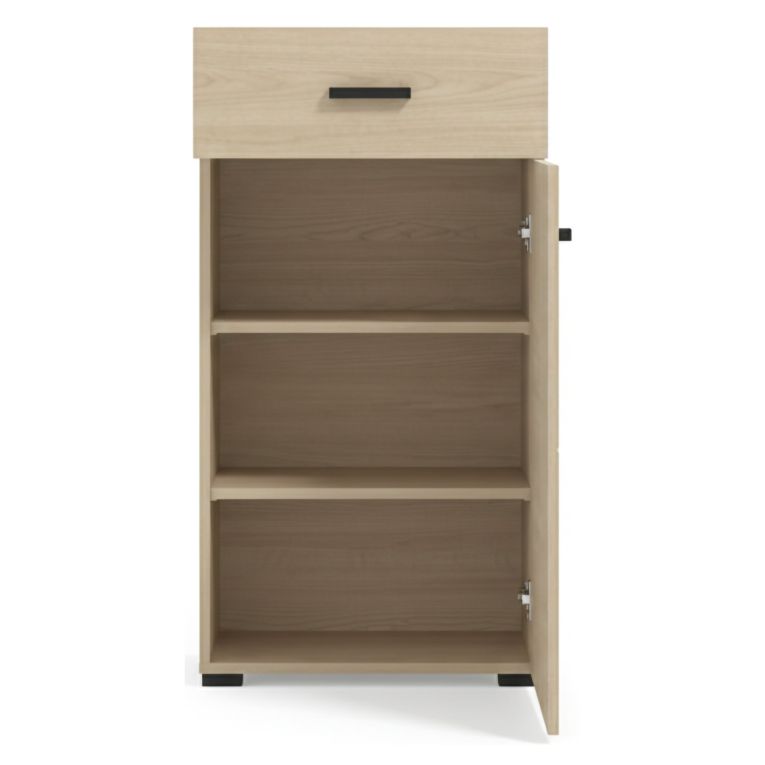 Mobile da Ingresso Marrone Rovere Chiaro Nero un Cassetto 2 Ripiani 52x35x98h cm, Un'anta - Trevi