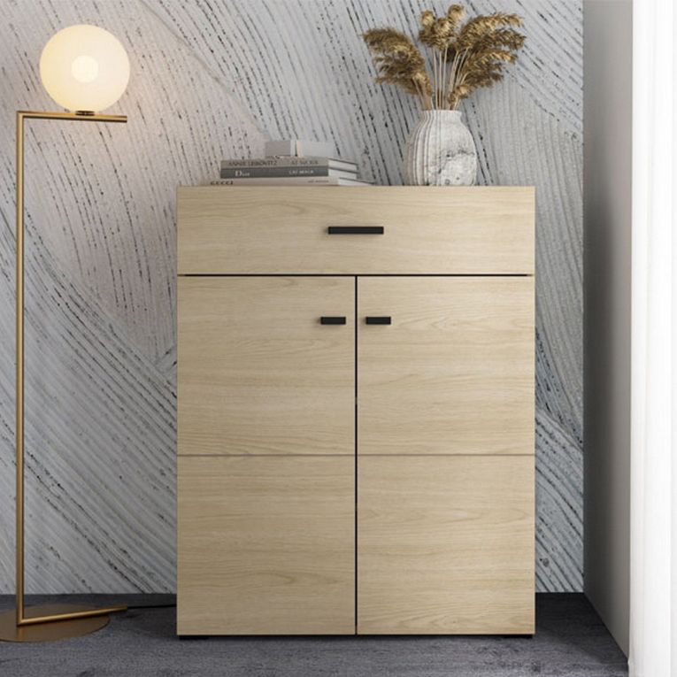 Mobile da Ingresso Marrone Rovere Chiaro Nero un Cassetto 2 Ripiani 77x35x98h cm, 2 Ante - Torrice