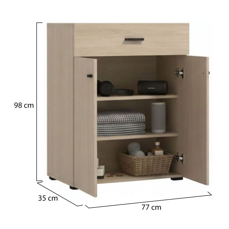 Mobile da Ingresso Marrone Rovere Chiaro Nero un Cassetto 2 Ripiani 77x35x98h cm, 2 Ante - Torrice