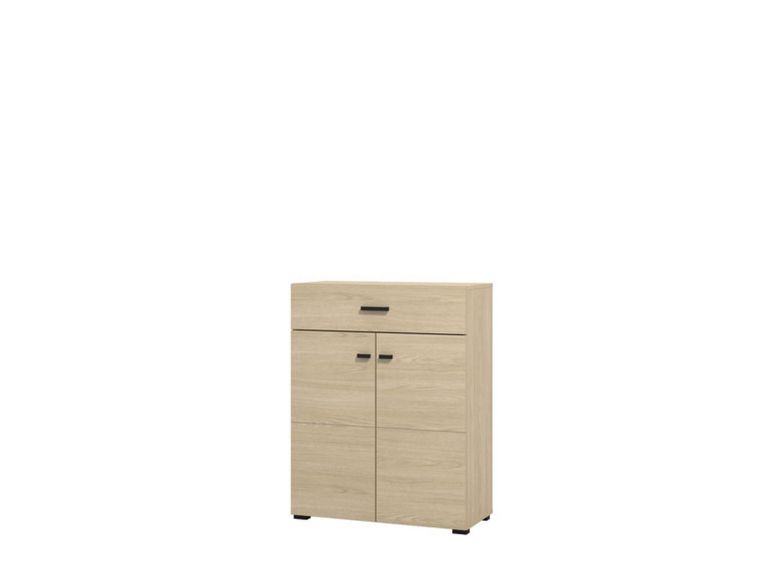 Mobile da Ingresso Marrone Rovere Chiaro Nero un Cassetto 2 Ripiani 77x35x98h cm, 2 Ante - Torrice