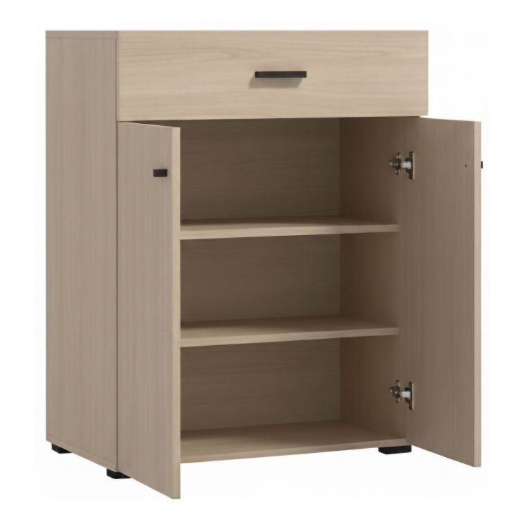 Mobile da Ingresso Marrone Rovere Chiaro Nero un Cassetto 2 Ripiani 77x35x98h cm, 2 Ante - Torrice