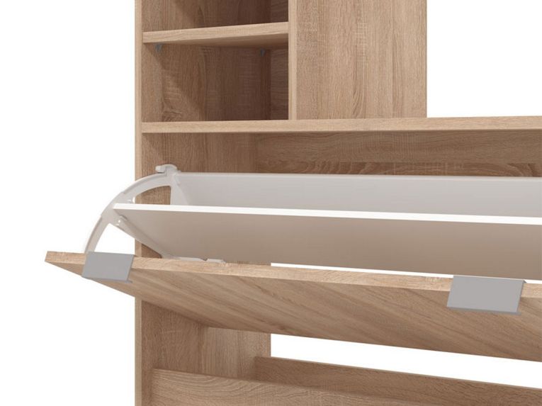 Mobile da Ingresso Marrone Rovere Grigio Specchio Incluso 4 Ripiani 100x29x191.5h cm, Appendiabiti - Tonengo