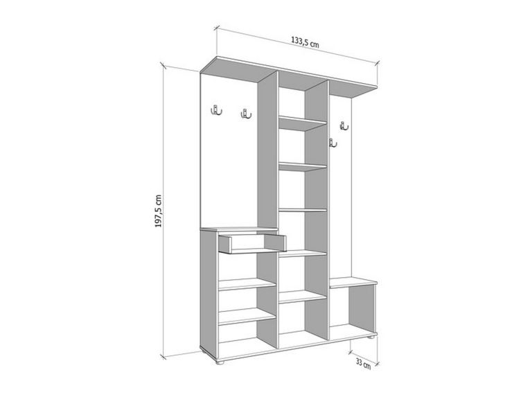 Mobile da Ingresso Marrone Rovere Marrone Noce Specchio Incluso un Cassetto 133.5x33x197.5h cm, 9 Ripiani - Volpara