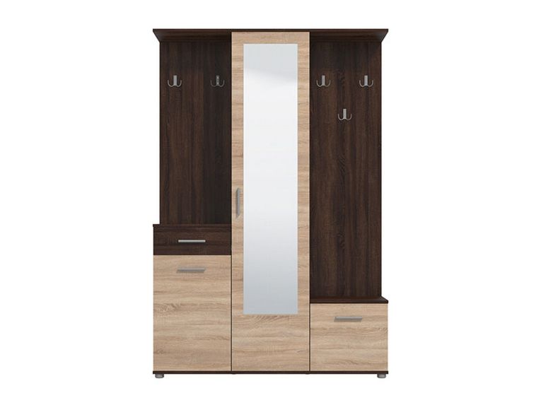 Mobile da Ingresso Marrone Rovere Marrone Noce Specchio Incluso un Cassetto 133.5x33x197.5h cm, 9 Ripiani - Volpara