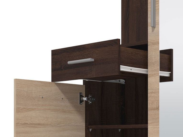 Mobile da Ingresso Marrone Rovere Marrone Noce Specchio Incluso un Cassetto 133.5x33x197.5h cm, 9 Ripiani - Volpara