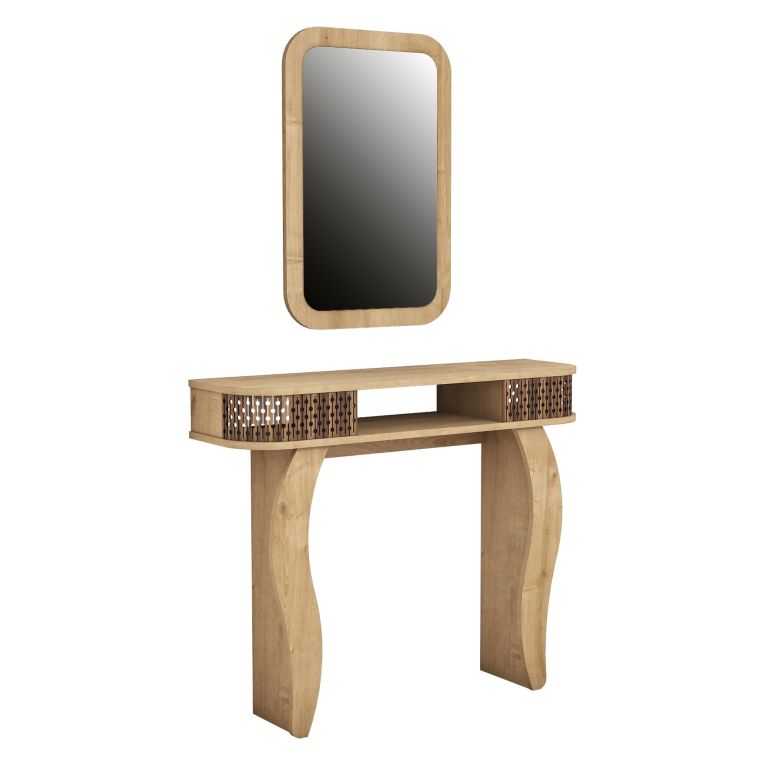 Mobile da Ingresso Marrone Rovere Marrone Rovere Specchio Incluso 2 Ripiani 105x30x85h cm, Modulabile - Gazzuolo