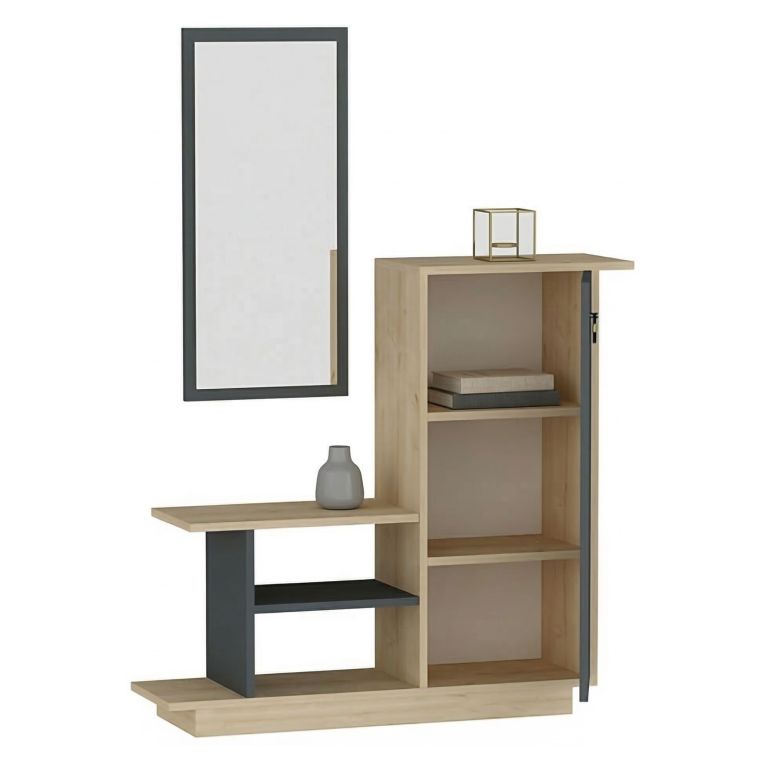 Mobile da Ingresso Marrone Rovere Nero Antracite Specchio Incluso 4 Ripiani 80x30x90h cm, Modulabile - Nibbiola