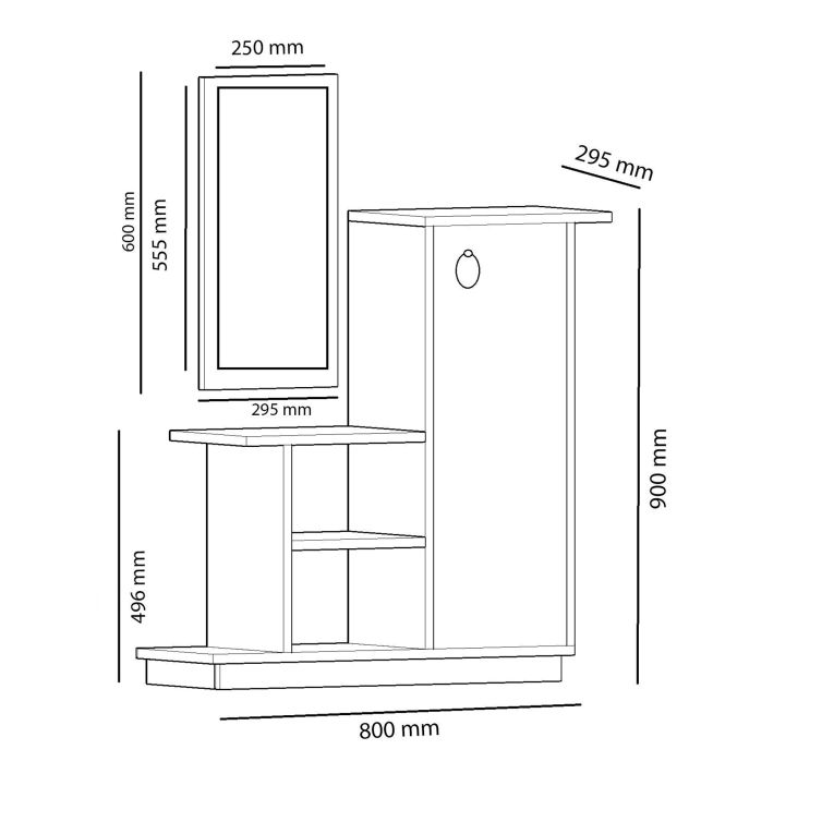 Mobile da Ingresso Marrone Rovere Nero Antracite Specchio Incluso 4 Ripiani 80x30x90h cm, Modulabile - Nibbiola