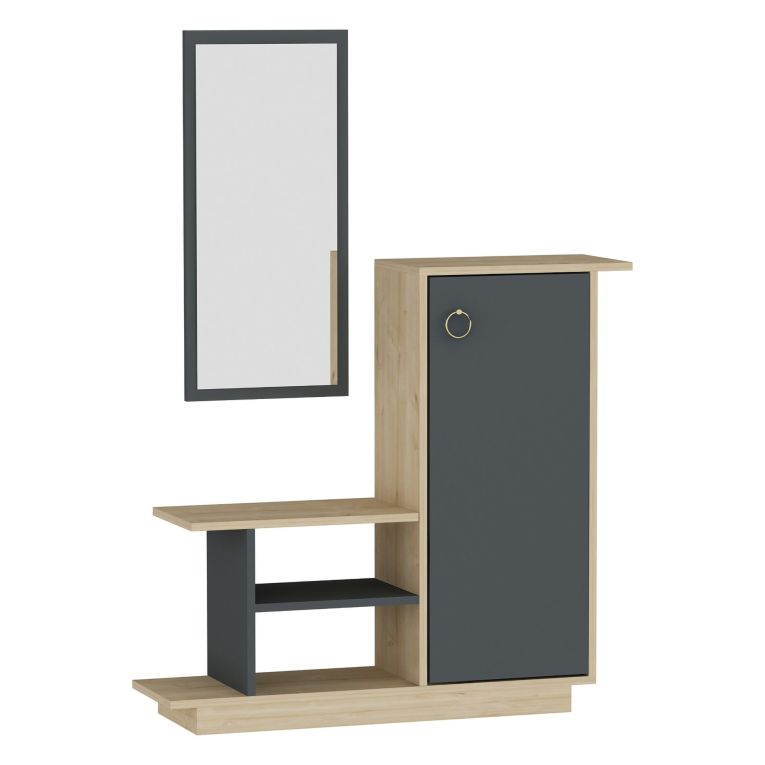Mobile da Ingresso Marrone Rovere Nero Antracite Specchio Incluso 4 Ripiani 80x30x90h cm, Modulabile - Nibbiola