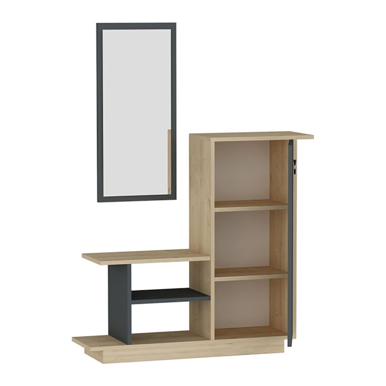Mobile da Ingresso Marrone Rovere Nero Antracite Specchio Incluso 4 Ripiani 80x30x90h cm, Modulabile - Nibbiola