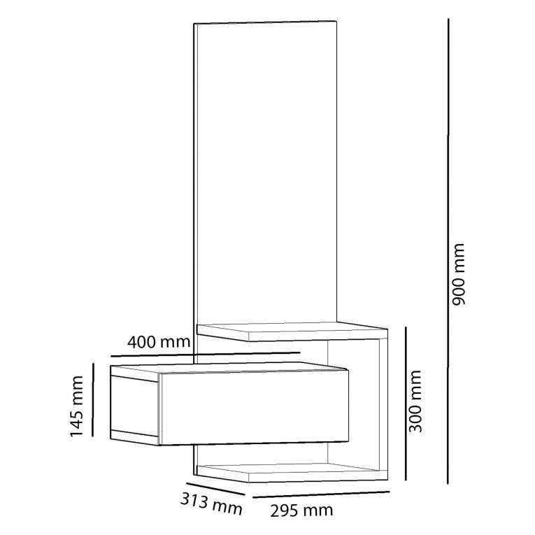 Mobile da Ingresso Marrone Rovere Nero Antracite Specchio Incluso un Cassetto 49x31x90h cm, 3 Ripiani - Equense