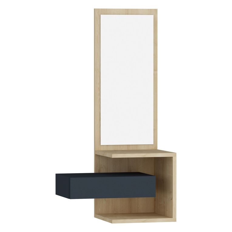 Mobile da Ingresso Marrone Rovere Nero Antracite Specchio Incluso un Cassetto 49x31x90h cm, 3 Ripiani - Equense