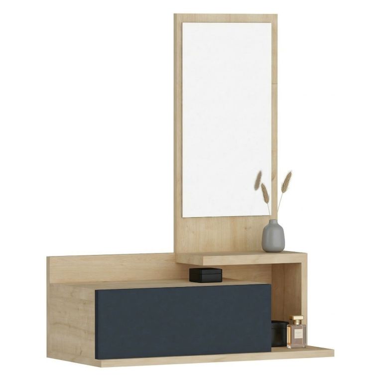 Mobile da Ingresso Marrone Rovere Nero Antracite Specchio Incluso un Cassetto 60x31x90h cm, 3 Ripiani - Minerbe